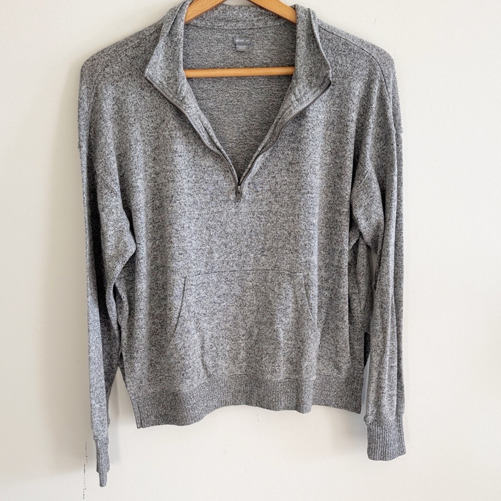 Aerie sweater knit long sleeve quarter zip pullover in grey size small